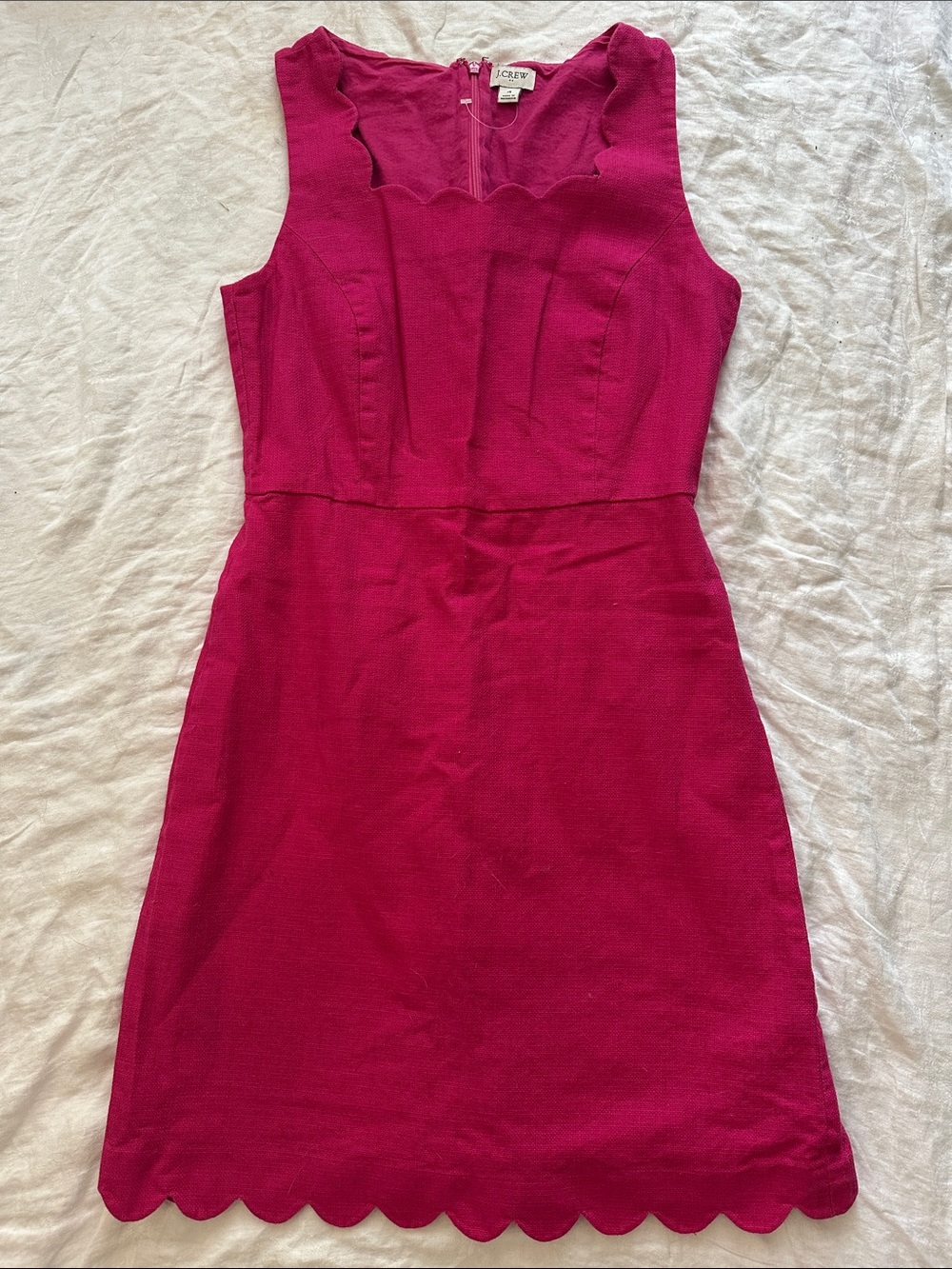 J. Crew Scallop-Trim Sleeveless Sheath Dress in Fuchsia Pink